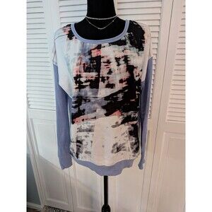 Calvin Klein Sweater Womens M Abstract Art To Wear Scoop Multi Mixed Media Top